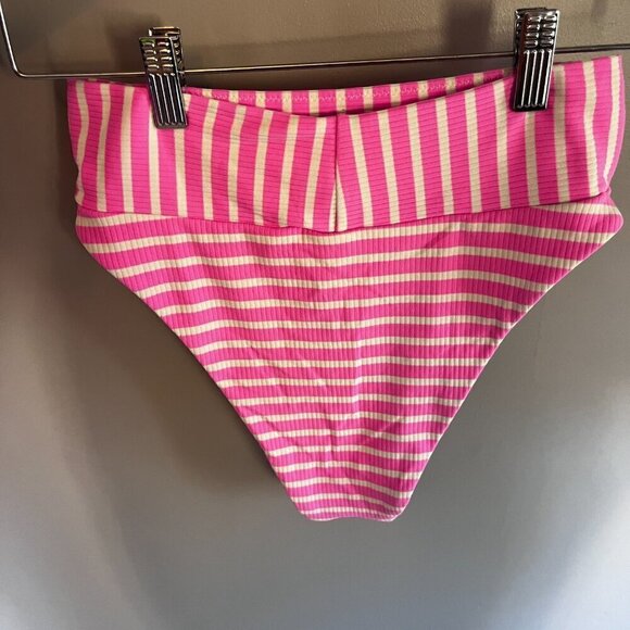 Aerie high waisted bikini bottoms High Cut Pink White Stripes Size Small - Picture 3 of 6